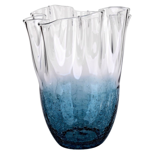 Vaso de vidro curvo grande craquelado