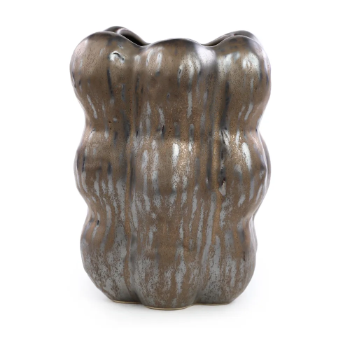 VASO EM CERAMICA CINZA COM PRATA HUBME 20X19X18,5 CM