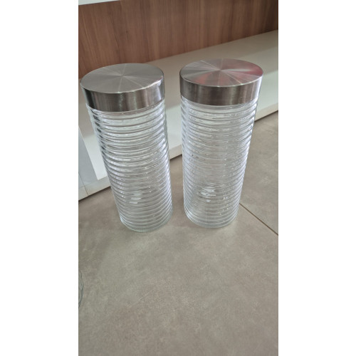 Kit dois potes vidro com tampa em inox 28cm