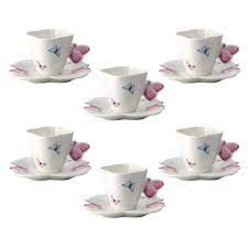 Jogo 6 Xícaras Para Café Borboletas Em Porcelana - Wolff